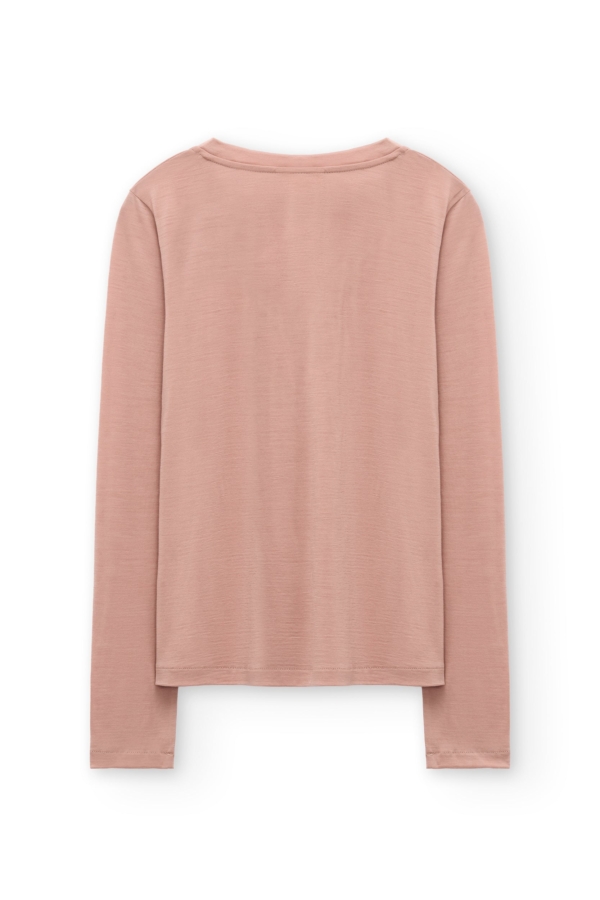 Top escote V de lana merino rosa empolvado