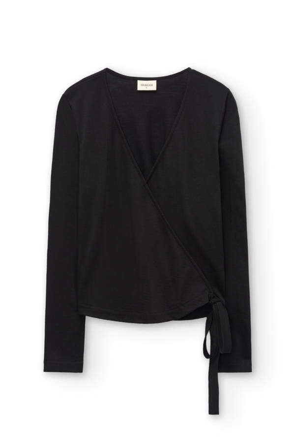 Top cruzado de lana merino gris antracita