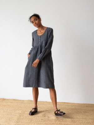 Vestido midi de algodón orgánico azul arándano