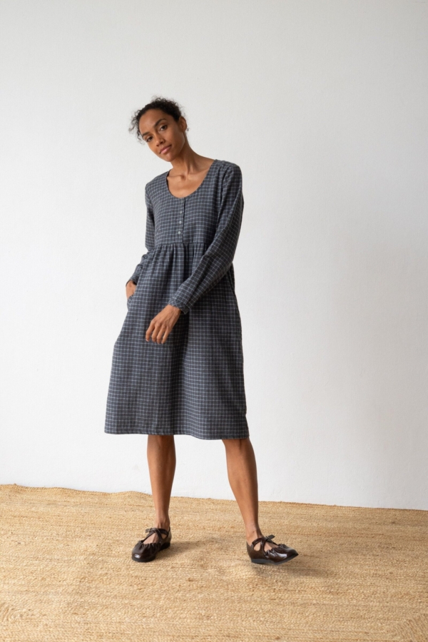 Vestido midi de algodón orgánico azul arándano