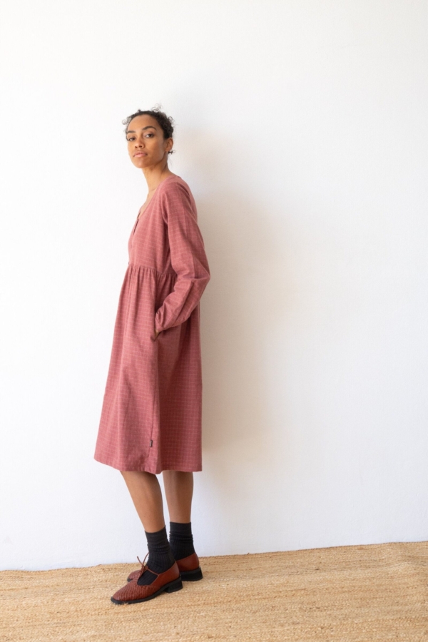 Vestido midi de algodón orgánico granate grosella