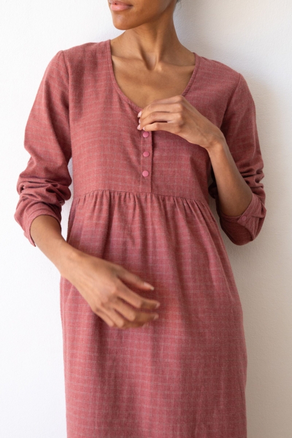 Vestido midi de algodón orgánico granate grosella