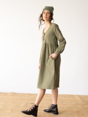 Vestido midi de algodón orgánico verde oliva