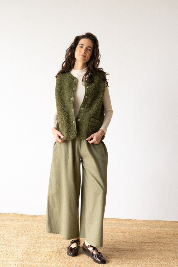 Pantalón ancho de algodón orgánico verde oliva