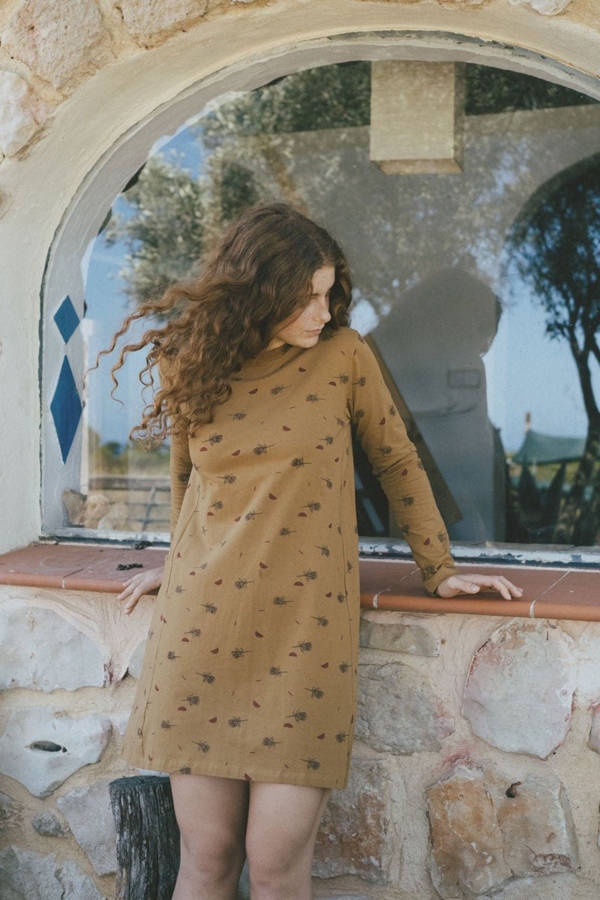 Vestido corte evasé Sol mostaza