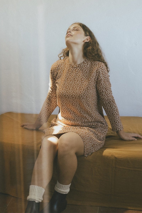 Vestido corte evasé Sol teja