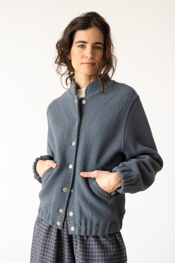 Chaqueta bomber 100% lana virgen azul jade
