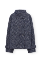 Chaqueta corta cruzada de lana y algodón orgánico azul arándano