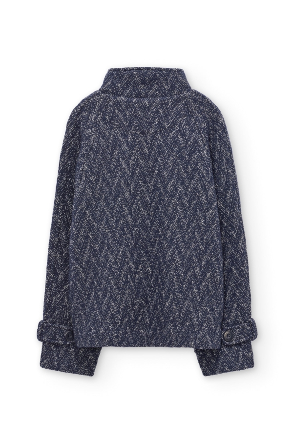 Chaqueta corta cruzada de lana y algodón orgánico azul arándano